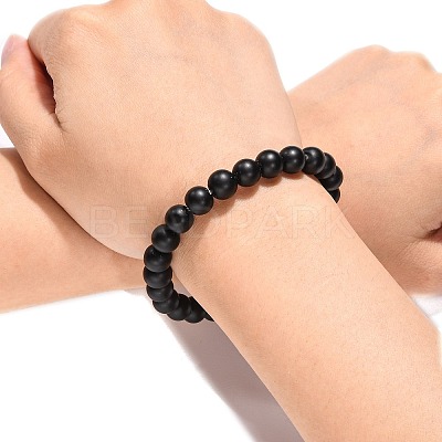 Synthetic Black Stone Beaded Stretch Bracelets B072-3-1