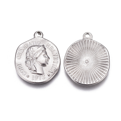 Tarnish Resistant 304 Stainless Steel Coin Charms X-STAS-F207-08P-1