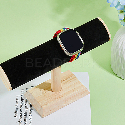 Velvet T-Bar Bracelet Display Stands  with Wooden Base BDIS-WH0010-03A-1