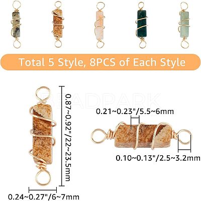 40Pcs 5 Styles Natural Gemstone Copper Wire Wrapped Connector Charms FIND-FH0005-17-1