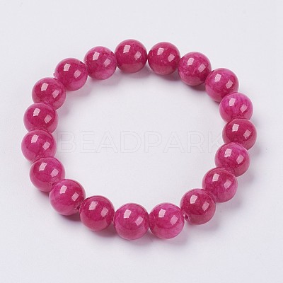 Natural Yellow Jade Beaded Stretch Bracelet BJEW-P209-12-6mm-1