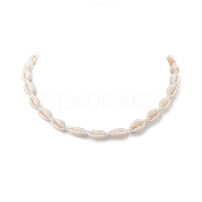 Natural Cowrie Shell & Synthetic Turquoise Braided Beaded Necklace for Women NJEW-JN04253-01-1