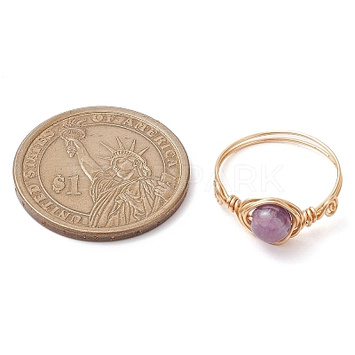 Round Natural Quartz Crystal & Rose Quartz & Quartz & Malaysia Jade & Amethyst Finger Rings RJEW-JR00766-1