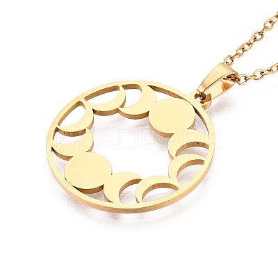 304 Stainless Steel Pendant Necklaces NJEW-T018-55G-1