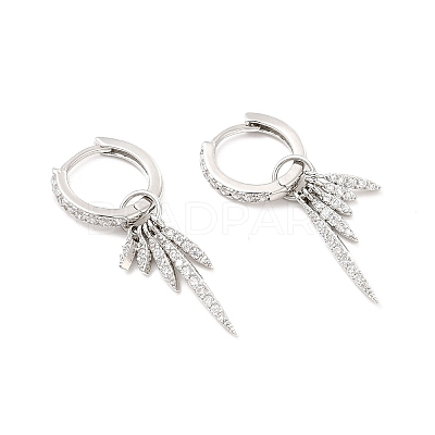Clear Cubic Zirconia Leaf Dangle Hoop Earrings EJEW-P213-05P-1