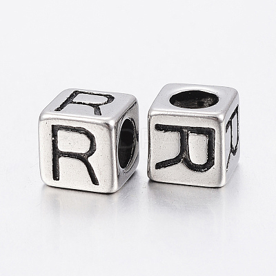 304 Stainless Steel Large Hole Letter European Beads STAS-H428-01AS-R-1