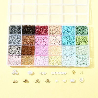 DIY Glass Seed & CCB Plastic & Imitation Pearl Beads Jewelry Making Findings Kits DIY-FS0008-15-1