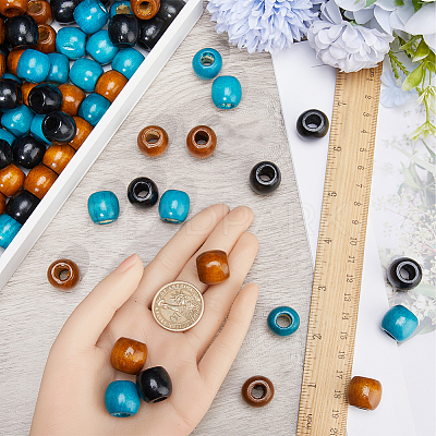 180Pcs 3 Colors Natural Wood Dyed Beads WOOD-GF0002-04-1