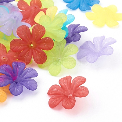 Mixed Color Transparent Frosted Acrylic Flower Beads X-PAF154Y-1