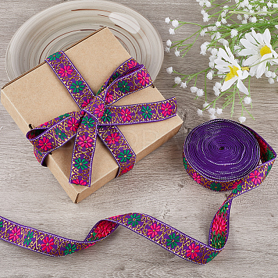 7M Flat Ethnic Style Polyester Ribbon OCOR-WH0046-74C-1