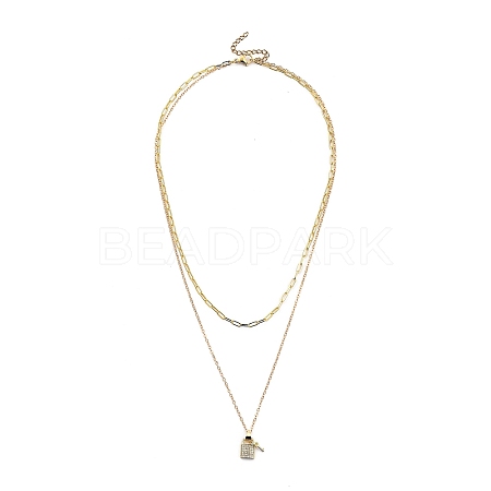 Brass Micro Pave Clear Cubic Zirconia Double Layer Necklaces NJEW-JN03050-1