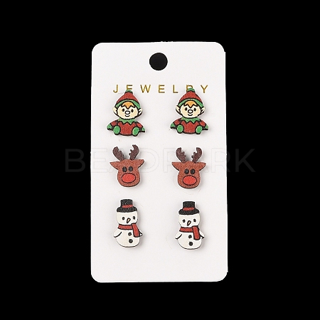 Christmas Theme Wood Stud Earrings EJEW-U016-06P-04-1