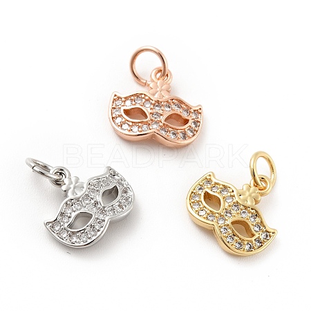 Mask Brass Micro Pave Clear Cubic Zirconia Charms KK-G425-08-1