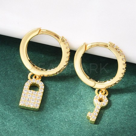 Lock & Key 925 Sterling Silver Micro Pave Clear Cubic Zirconia Hoop Earrings for Women EJEW-G427-01G-03-1