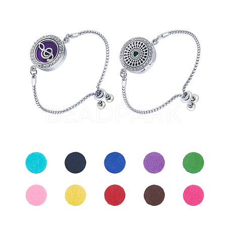 2Sets 2 Styles 316 Surgical Stainless Steel Rhinestone Diffuser Locket Slider Bracelets BJEW-FI0001-84A-1