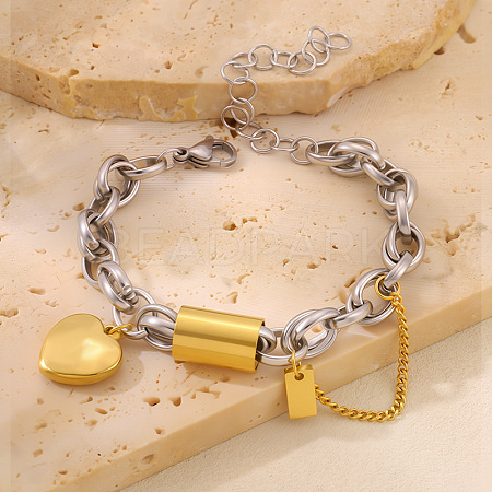 Heart 304 Stainless Steel Charm Bracelets FS-WGC6D26-03-1