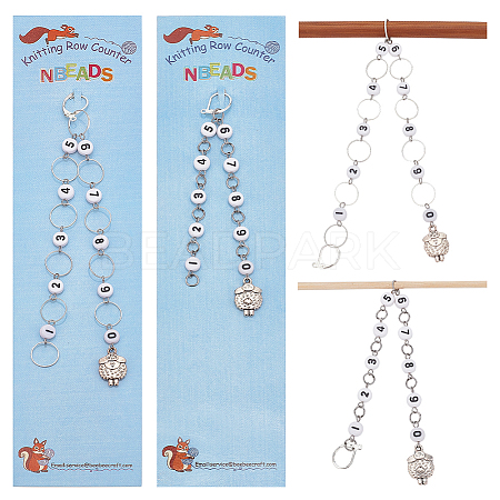 2Pcs 2 Style Sheep Charm Knitting Row Counter Chains HJEW-NB0001-76-1