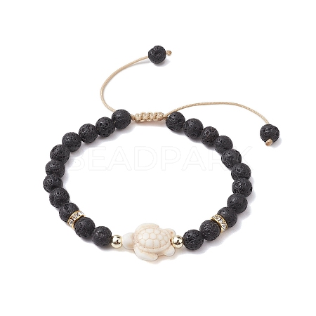 Adjustable 6mm Round Natural Lava Rock Braided Bead Bracelets BJEW-JB10615-02-1