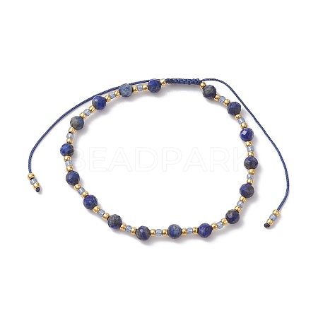 Adjustable Natural Lapis Lazuli & Glass Braided Bead Bracelet BJEW-JB10137-01-1