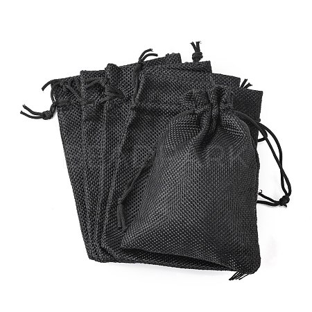 Polyester Imitation Burlap Packing Pouches Drawstring Bags X-ABAG-R005-14x10-09-1