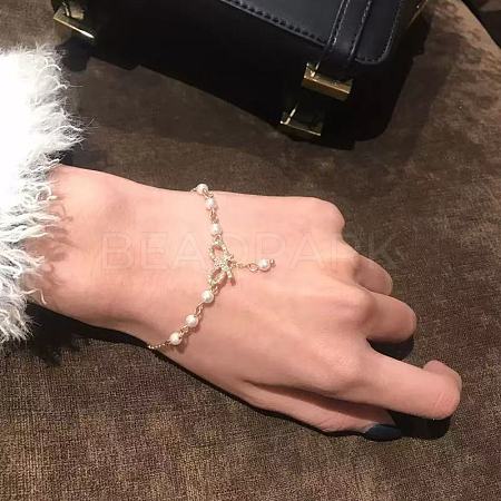 Alloy Micro Pave Clear Cubic Zirconia Bowknot Link Bracelets for Women AL-CBA3C8B-07A-P-1