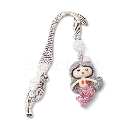 Mermaid Resin Pendant Bookmarks AJEW-JK00269-05-1