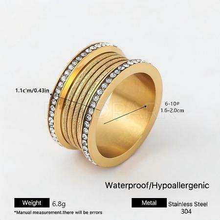 304 Stainless Steel Rhinestone Wide Band Finger Rings XC5005-15-1