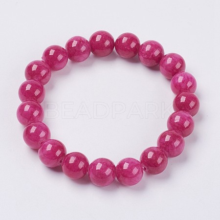 Natural Yellow Jade Beaded Stretch Bracelet BJEW-P209-12-6mm-1
