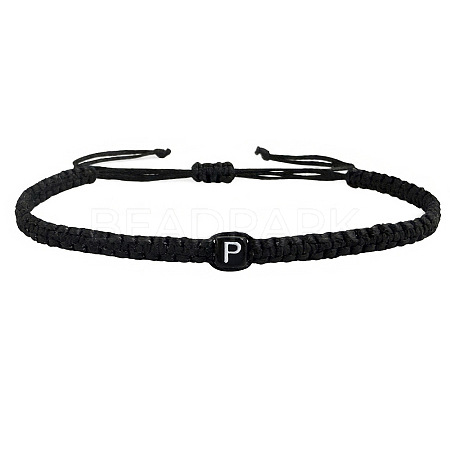 Adjustable Handmade Woven Waxed Polyester Cord Braided Bracelets with Acrylic Letter Beads OI4298-16-1