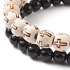 2Pcs 2 Style Natural & Synthetic Mixed Stone Cross Stretch Bracelet Sets with Wood Beaded for Women BJEW-JB08344-6
