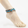 6Pcs 6 Style Natural Coconut & Synthetic Turquoise Beaded Stretch Anklets Set with Brass Tube AJEW-AN00482-3