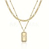 Brass Micro Pave Clear Cubic Zirconia Rectangle with Initial Pendant Double Layer Necklaces for Women FS-WG478B5-25-1