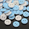 2-Hole Flat Round Polka Dot Printed Wooden Sewing Buttons X-BUTT-M007-01-1