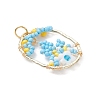 Glass Seed Beaded Oval with Flower Pendants PALLOY-MZ01061-02-3