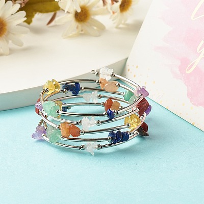 5-Loop Natural Mixed Stone Chip Beaded Wrap Bracelets for Women BJEW-JB01517-11-1
