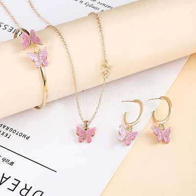 Butterfly Alloy Acrylic Pendant Necklace & Stud Dangle Earring & Cuff Bangles Sets for Women FS-WG2F59A-03-1