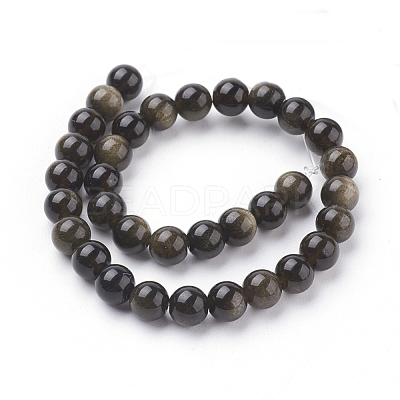 Natural Golden Sheen Obsidian Beads Strands X-G-C076-6mm-5-1
