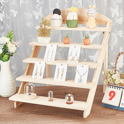 5-Tier 3-Row Wood Earring Display Card Racks ODIS-WH0329-35-1