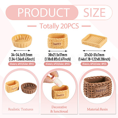 24Pcs 6 Styles Rattan Basket Opaque Resin Display Decorations DJEW-TA0001-45-1