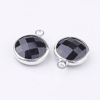 Silver Color Plated Brass Glass Flat Round Charms GLAA-M003-A-26S-1