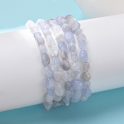 Natural Blue Lace Agate Bead Stretch Bracelets BJEW-K213-37-1