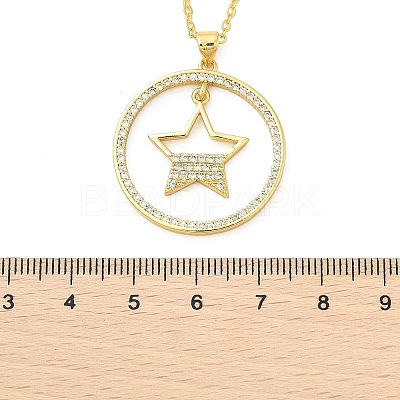 Brass Micro Pave Clear Cubic Zirconia Ring Pendant Necklaces NJEW-P322-A01-G-1