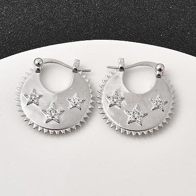 Star Brass Micro Pave Clear Cubic Zirconia Hoop Earrings EJEW-Z157-01P-1