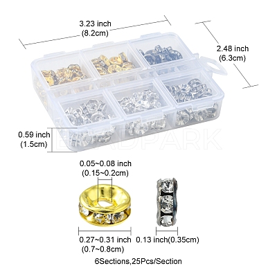 150Pcs 6 Styles Iron Rhinestone Spacer Beads FIND-FS0001-35-1