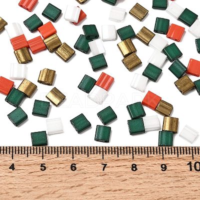 4 Colors Christmas 2-Hole Square Glass Seed Beads SEED-X0058-09-1