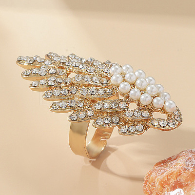Oval Plastic Imitation Pearl & Rhinestones Finger Rings ZZ6722-1