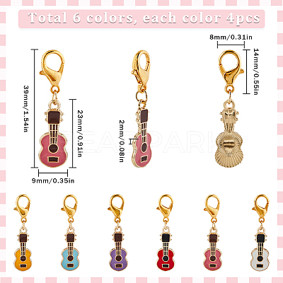 24Pcs 6 Colors Guitar Alloy Enamel Pendant Locking Stitch Markers HJEW-SC00033-1