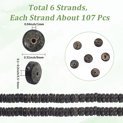 6 Strands Natural Coconut Shell Rondelle Bead Strands COCB-SC0001-02B-1