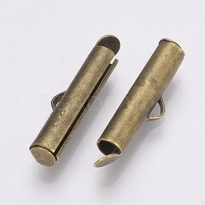 Brass Slide On End Clasp Tubes X-KK-Q747-11F-AB-1