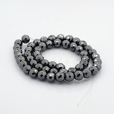 Faceted Round Non-magnetic Synthetic Hematite Beads Strands G-P061-60-8mm-1